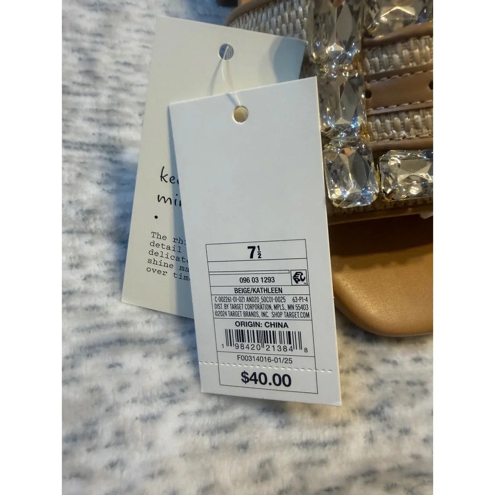 A New Day Kathleen Heels Tan Square Toe Jewel Buckle Mules Size‎ 7.5 NIB